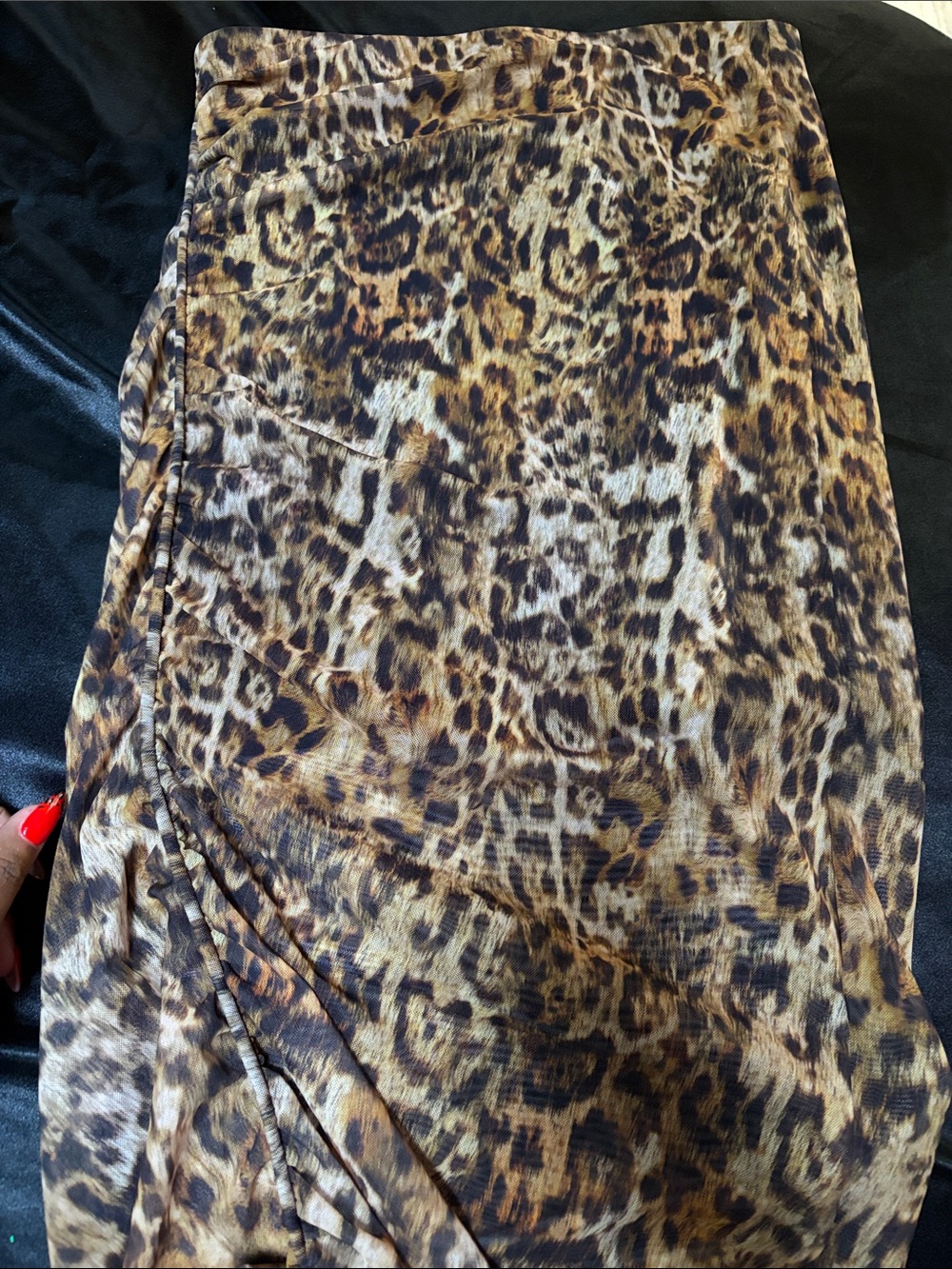 All Saints Leopard Print Midi Skirt in Brown and Black